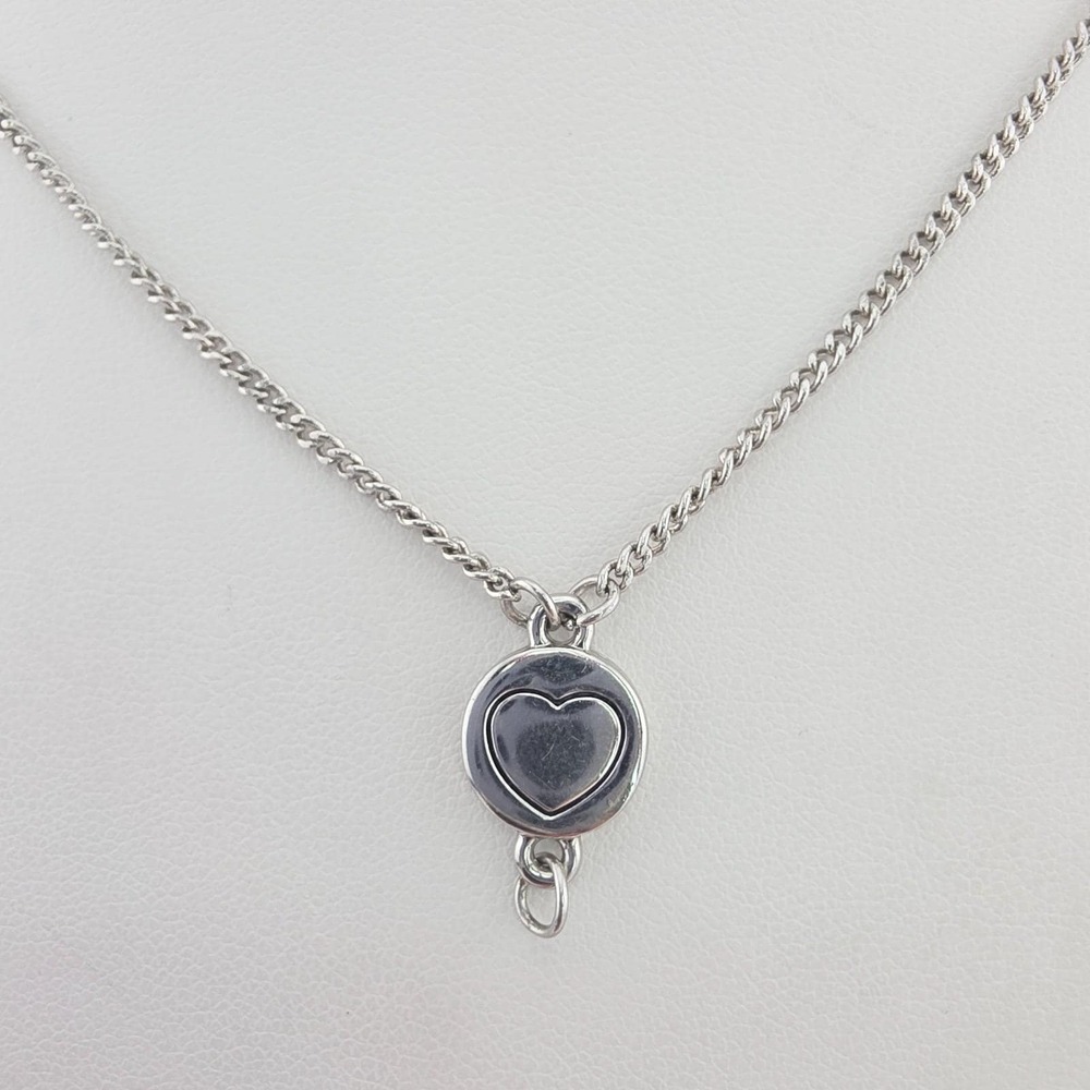 KILLSTAR Long Charm Necklace Engraved Heart Pendent Curb Chain Silver Tone 34"